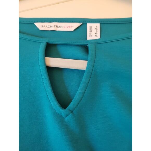 Isaac Mizrahi Live! Key Hole Flutter Long Sleeve BLACK‎ Teal Top T Shirt Size L - Picture 2 of 5